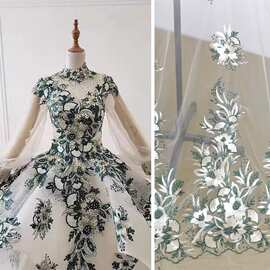 草绿儿童礼服刺绣蕾丝花边花朵婚纱旗袍汉服装饰大花片手工辅料绿