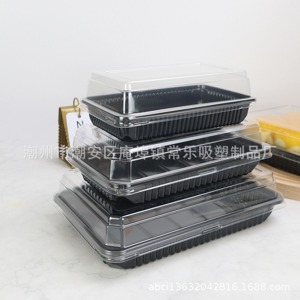 Paquete de comida rectangular de pastel de ensalada, pastel de pollo nativo anti-neblame espeso horneado, caja de embalaje desechable de punto oeste