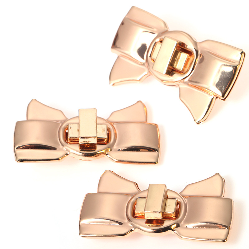 儿童卡通蝴蝶金属锁扣电镀金色小白兔蝴蝶结拧锁组合件锁扣十字锁