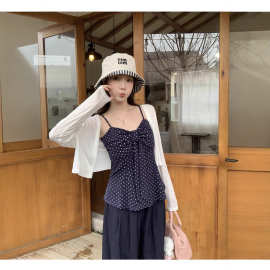 2025秋装新款胖mm大码女波点蝴蝶结抹胸吊带针织开衫套装女装