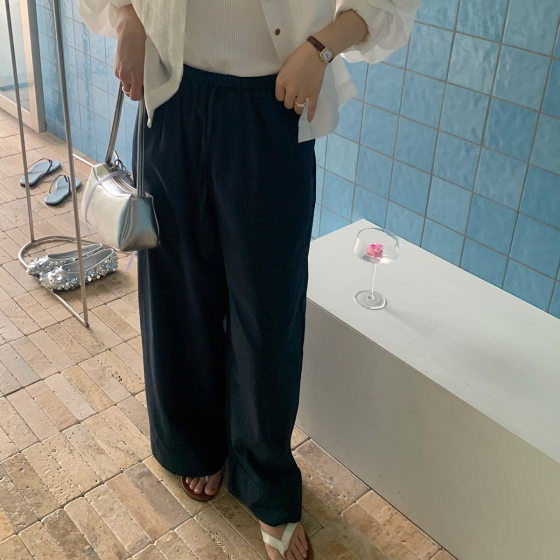 [Oufan] Lazy Wind Pleated Texture Loose Casual Pants Women's Summer Thin Cool High Waist Pants 9906