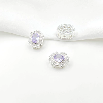 Zərgərlik ara hissələri Four-Leaf Flower Porous Spacer Beads - style-6-purple-zirconium-125156mm-pure-silver