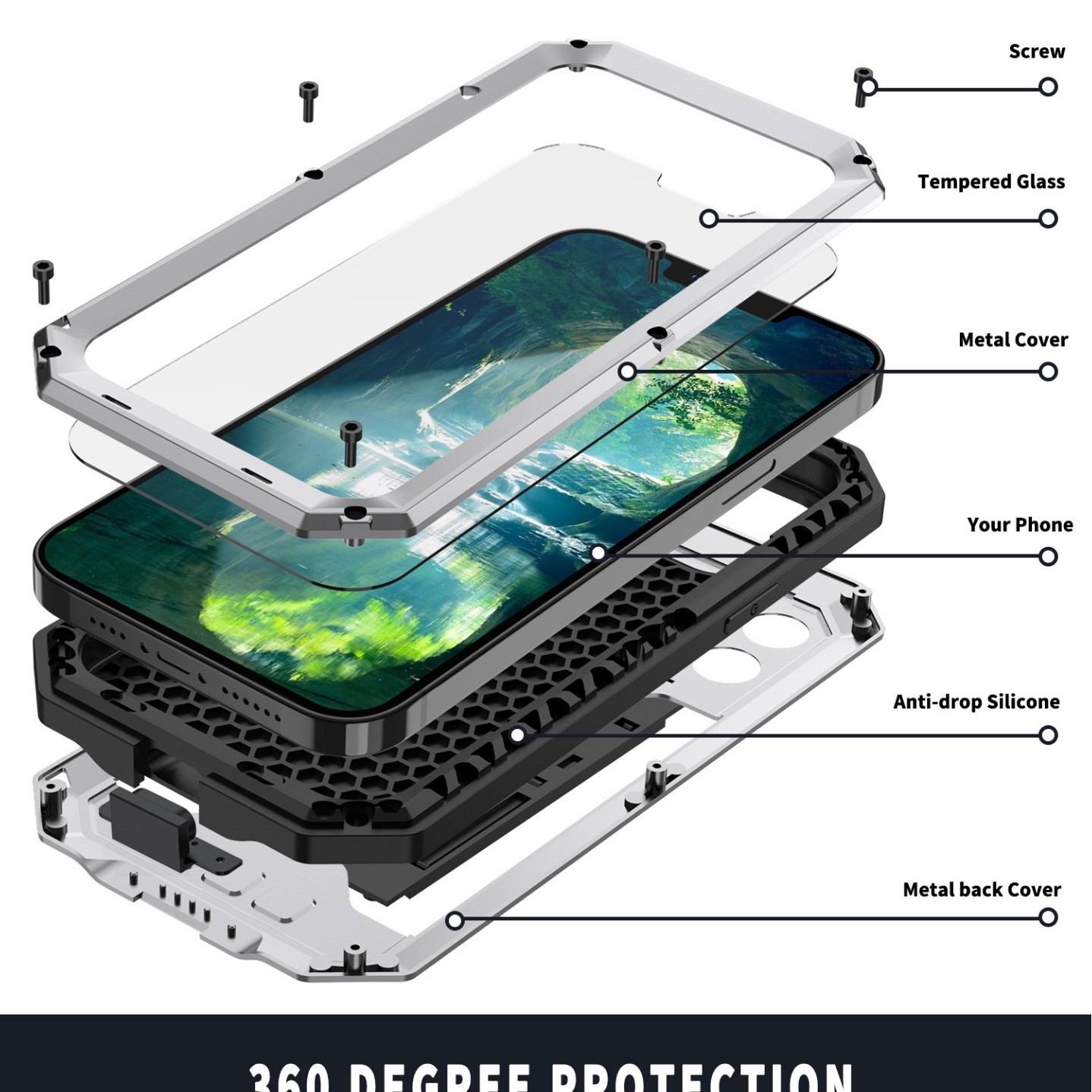 R-JUST soporte de segunda generación serie de tres a prueba adecuado para iphone15 soporte de marco de metal de tres a prueba de teléfono móvil