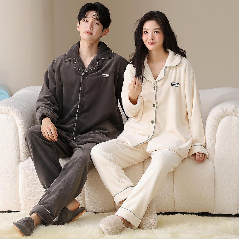 Coral vello pareja pijama de invierno para mujeres 2025 nuevo vello con cremallera gruesa se puede usar ropa de franela masculina