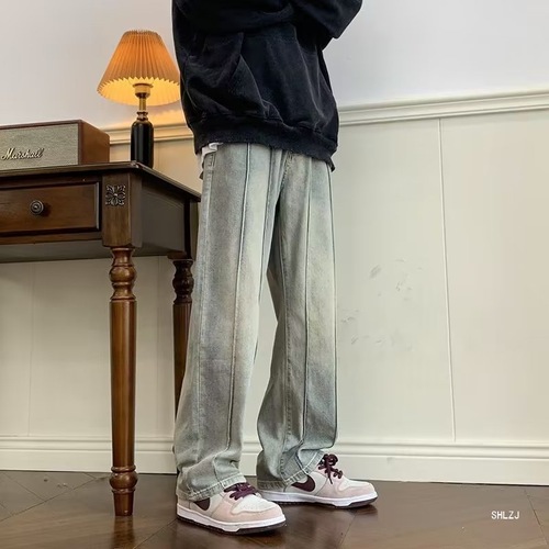 Urban Style Spring 2025 Personality Letter Denim Jeans Hip-Hop Instagram Trendy High Street Fashion Cool Streetwear Long Pants