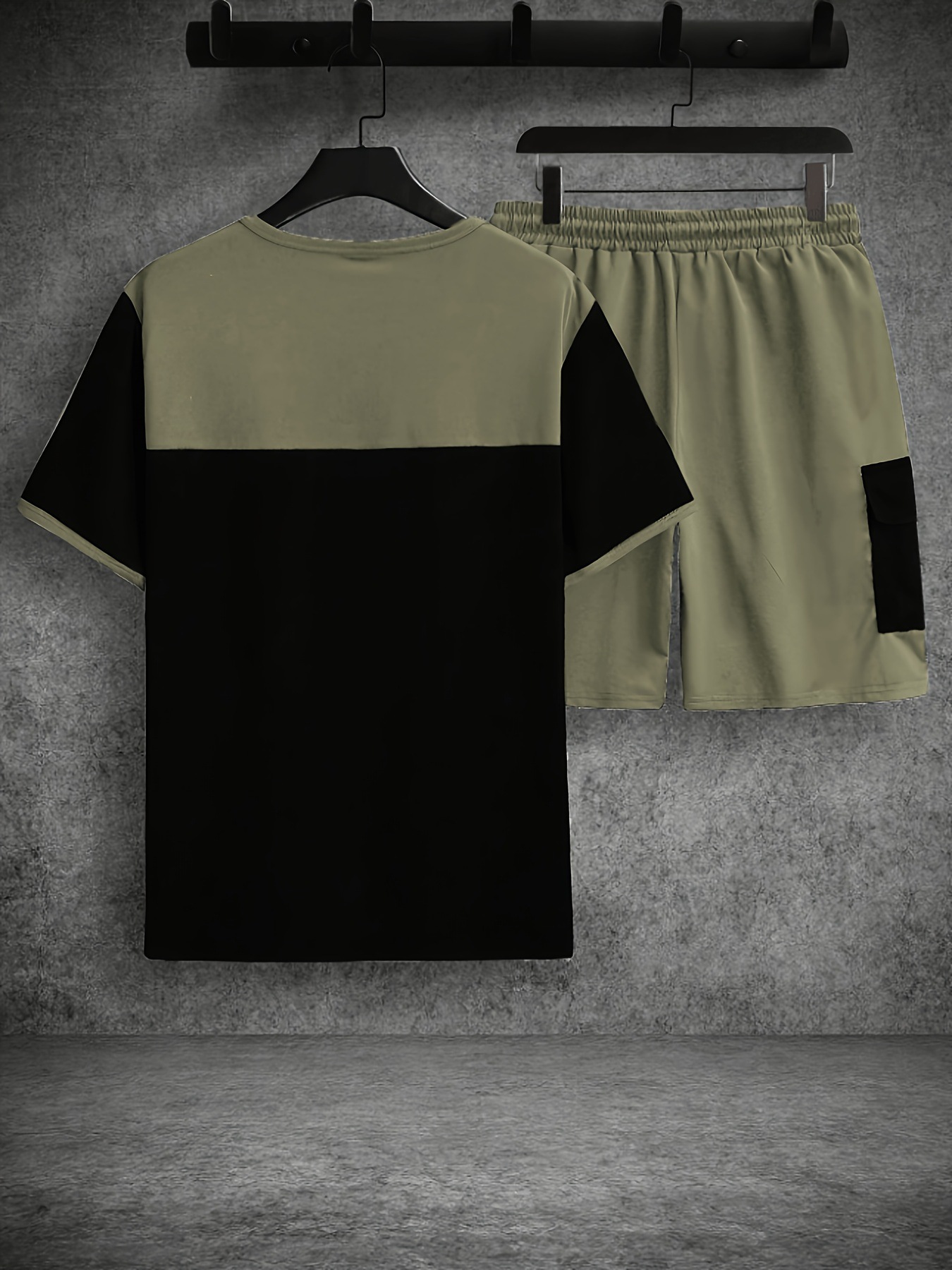 Men's Color Block Sports Suit American Style Casual Set Summer Short Sleeve Shorts For Men_viptrois.com