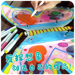 透明PVC立體彩繪蝴蝶翅膀兒童創意手工diy繪畫美術翅膀材料包帶燈