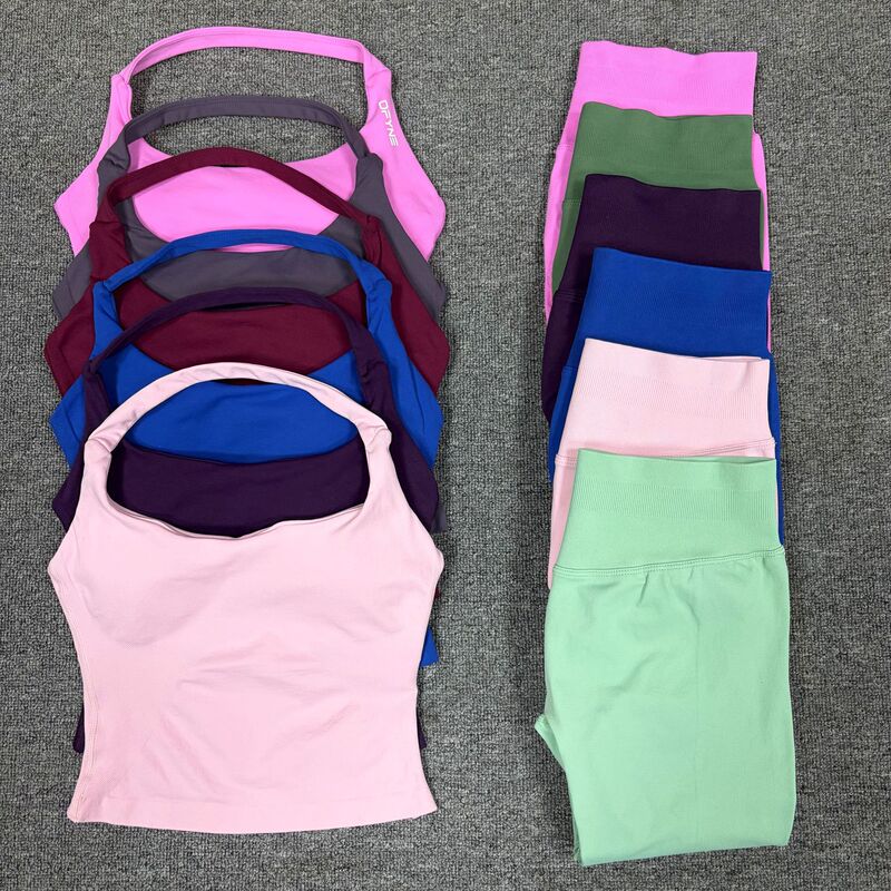 Cross-Border Seamless Yoga Set with Halter Neck Square-Neck Tank Top, High-Elastic Butt-Enhancing Yoga Pants, Fitness Long Pants, Sports Outfit