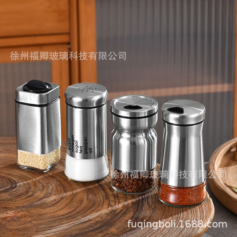 Al por mayor condimento de acero inoxidable botella condimento de especias botella cocina pimienta sal condimento botella condimento caja condimento tarro