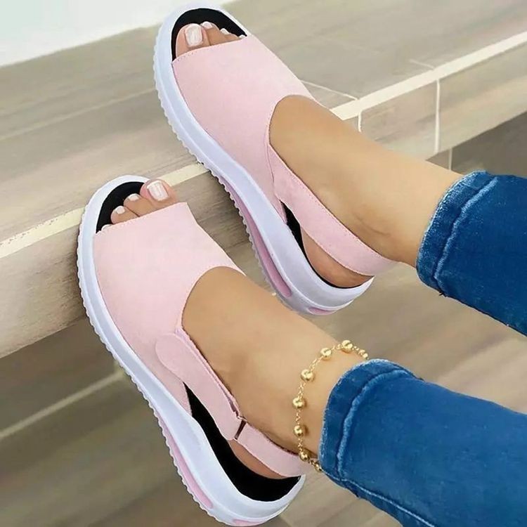 2021 Large-sized fish-mouth women's sandals, thick-soled women's shoes, new cross-border Velcro beach shoes from Europe and America full figure