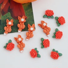 童话故事狐狸与玫瑰少年感树脂彩绘立体DIY耳环耳饰手作材料配件