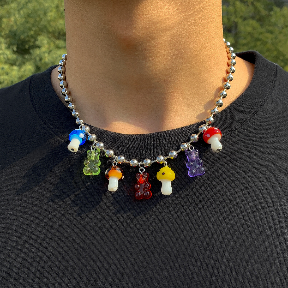 Cute Cartoon Bear Mushroom Arylic Chain Necklace display picture 2