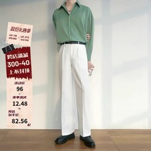 白色大码西裤男春季垂感滑料免烫直筒宽松长裤韩版阔腿休闲西装裤
