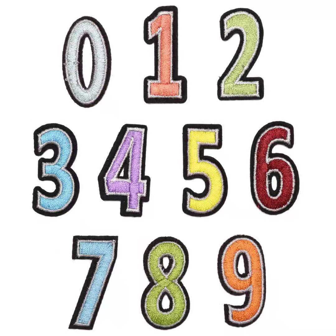 Nuevo color 10 pegatinas de tela digital bordado pegatinas jeans rasgado pegatinas de parche decorativo 0-9 pegatinas decorativas digitales