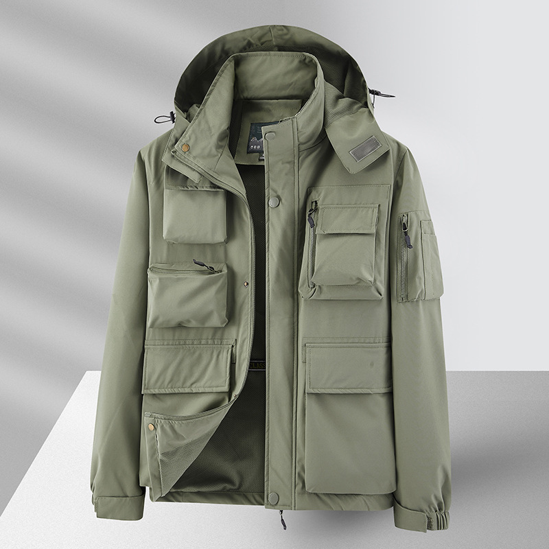 [8858] Chaqueta de comercio exterior de los hombres multi-Bolsillo chaqueta impermeable al aire libre de ocio multi-Bolsillo militar más tamaño ropa de trabajo