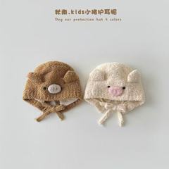 婴儿帽子秋冬季宝宝毛线帽新生儿护耳帽冬珊瑚绒可爱针织帽加内里