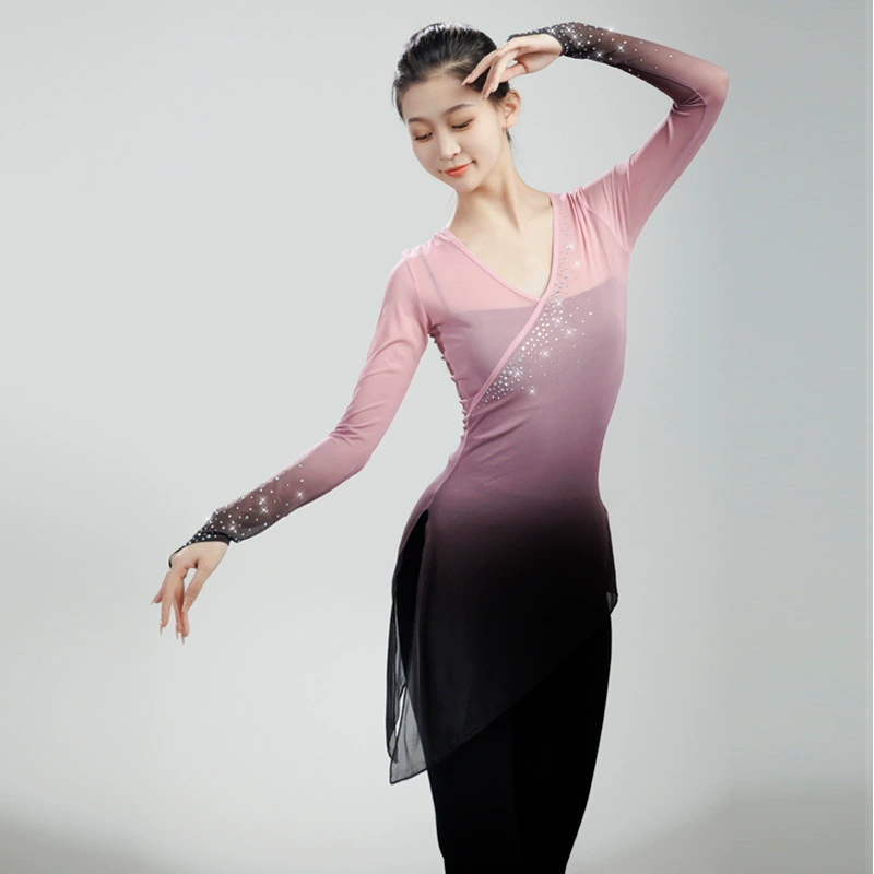 Градиентный классический танцевальный марлевый лиф, одежда для танцевальной практики, топы для китайского танца, этнический танец, сказочная одежда для выступлений для женщин