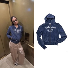 早秋新款预定jennie同款 洗水做旧字母印花拉链连帽卫衣外套