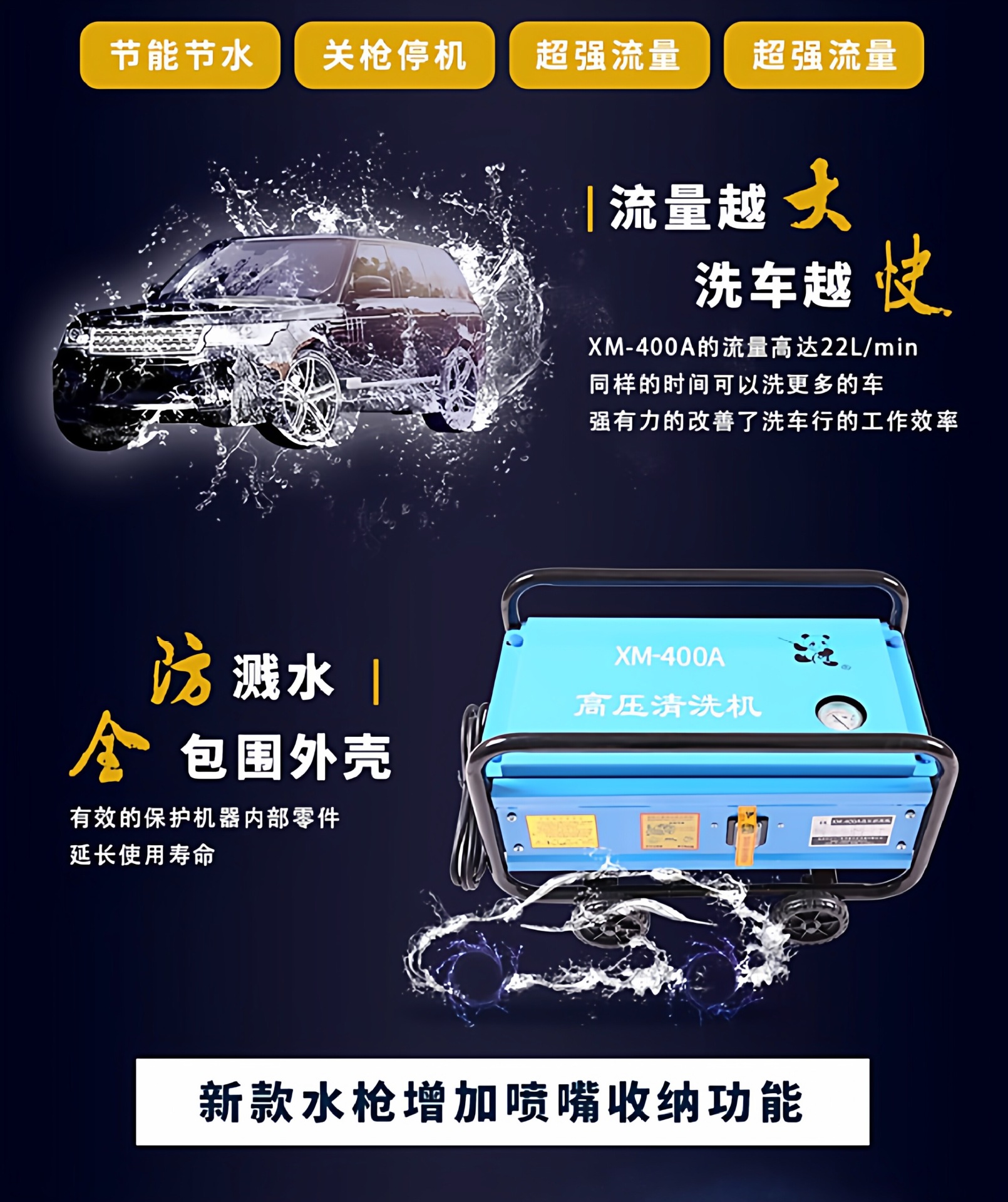 Panda Xm400A Automatic Household and Commercial Car Washing Machine 300A High-Pressure Cleaning Machine Full Copper Brush Car Pump 220V Water Gun