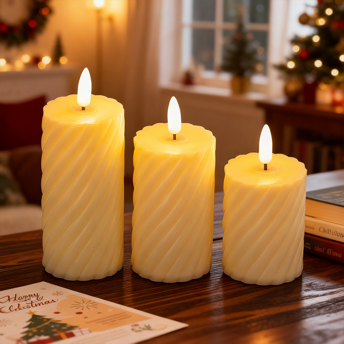 Candlas electrónicas sin llama de plástico espiral de pilares romanos de navidad decoración del hogar luces de atmósfera de vacaciones