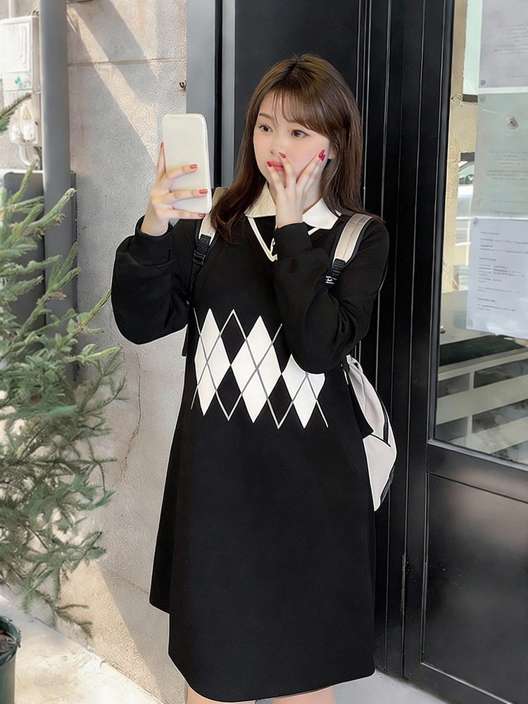 130-320 Extra Large Size Women's College Style Sweater Dress 2025 Autumn and Winter New Fat Girl Suit Collar Dress 130-320 Extra Large Size Women's College Style Sweater Dress 2025 Autumn and Winter New Fat Girl Suit Collar Dress