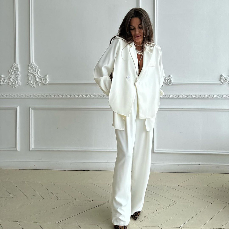 GraceChic Hochwertiger Damenanzug Herbst 2024: Lässiges, asymmetrisches Blazer-Jackett und weite Hose, zweiteiliges Set_voghion.com