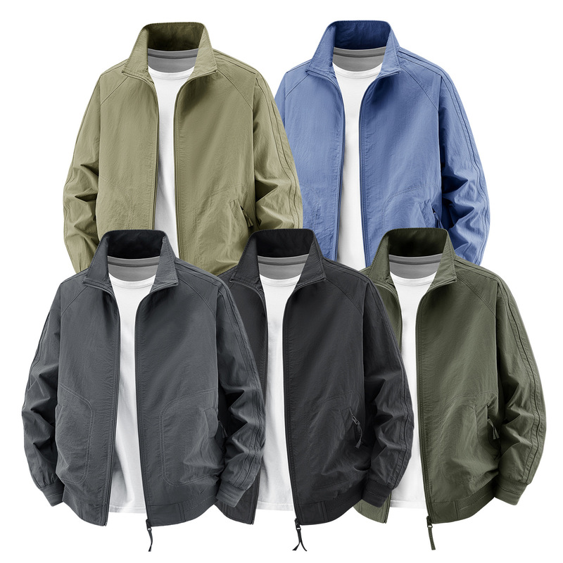 2024 Spring and Autumn New Men's Stand Collar Jacket Loose Fit Versatile Casual Coat Multi-Pocket Tactical Flight Jacket