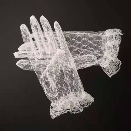 Bridal gloves short gauze wedding dress photo shoot etiquette performance lace thin mesh gloves black and white red