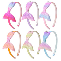 廠家直銷批發亞馬遜新款皮革蔥粉美人魚發箍歐美流行髮飾頭飾