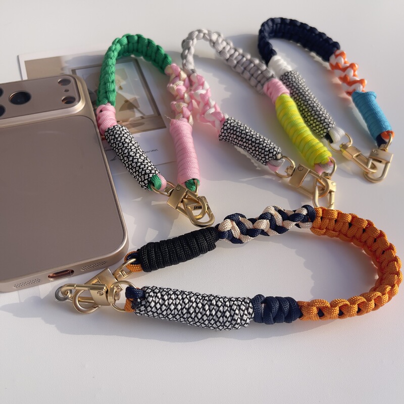 Wristband Lanyard Dopamine Colorful Camera Keychain Anti-Lost Wristband Rope Water Cup Bag Woven Short Lanyard