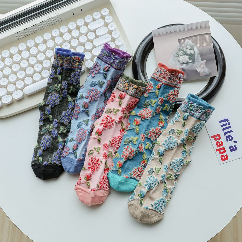 Renaissance autumn and winter fashion brand women's socks vintage tube socks embossed ethnic style combed cotton socks women Wholesale Renaissance autumn and winter fashion brand women's socks vintage tube socks embossed ethnic style combed cotton socks women Wholesale