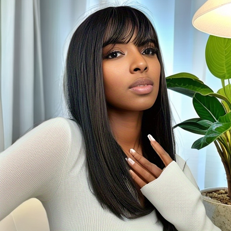 Tiktok peluca Africana pelucas de seda mate para mujer pelo de longitud media flequillo de aire Rosa cubierta de la cabeza neta enviada el mismo día