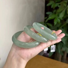 批发和田玉色晴水手镯湖水绿圆条冰种青白玉扁条茶色天然东陵玉镯