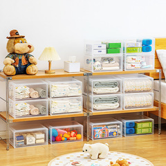 Baby supplies organizer storage household transparent lid foldable maternal and infant storage box can stack baby clothing storage box