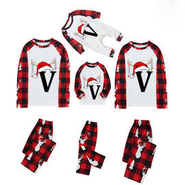 亚马逊新款圣诞节亲子睡衣套装 欧美字母印花圣诞亲子装家居服