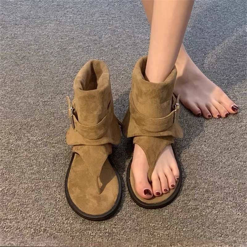 Retro Western Cowboy Boots 2026 Summer New Style Niche Thong-Toe Flat Casual Sandals Roman Open-Toe Boots