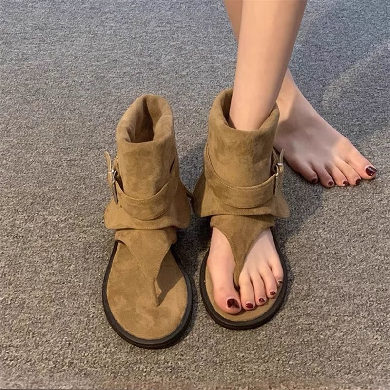 Retro Western Cowboy Boots 2026 Summer New Style Niche Thong-Toe Flat Casual Sandals Roman Open-Toe Boots