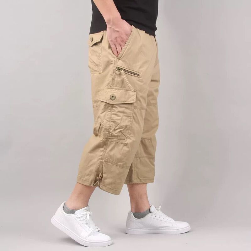Summer Overalls Thin Loose plus size Men's Multi-Pocket Pants Outdoor Casual Capri Pants Men's Summer Shorts Men's