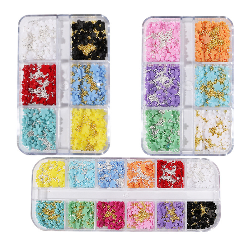 Set de joyas de manicuría de cinco pétalos colorido parches de uñas de flores tridimensionales DIY nail decoración taladro plano al por mayor