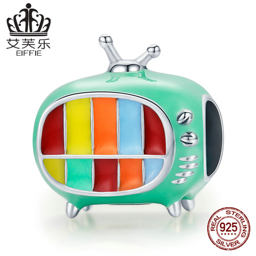 Evelo Mini TV Colorful Oil Drip Beads Bracelet Pure Silver S925 Pearl Beads Accessory SCC1861