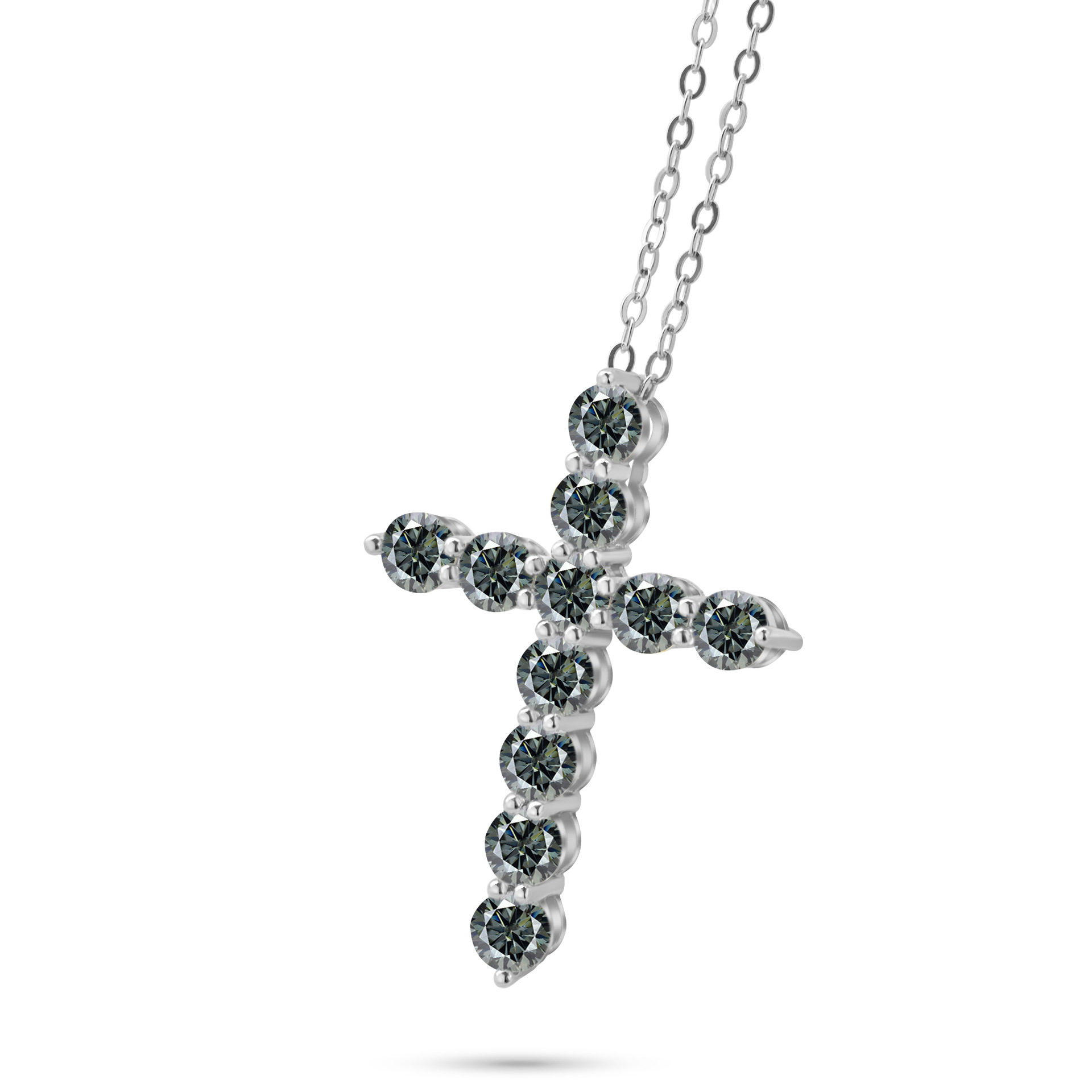 3mm - 4mm collar de cruz de color azul de piedra de mozanita de plata esterlina de lujo ligero collar clavícula colgante de cruz