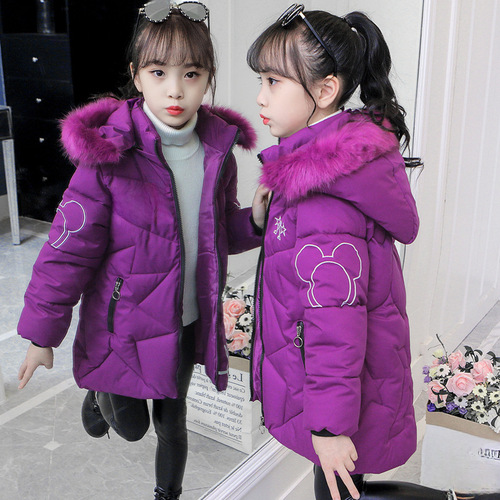  New Winter Coat for Girls and Children, Thick Medium-Length Children's Cotton-Padded Jacket, Baby Down and Cotton Warm Coat Outerwear