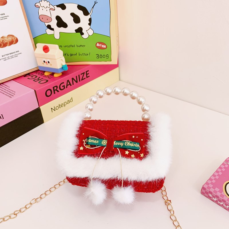 Nuevo bolso de hombro de niñas lindo arco bolso de perla bebé 2025 bolso rojo pequeño viento perfumado bolso para niños