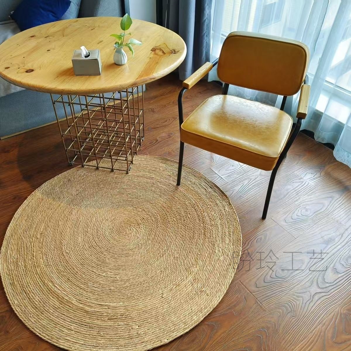 Tejido de caña, alfombra redonda, alfombra de piso, mesa de comedor, sala de estar, dormitorio, alfombra decorativa