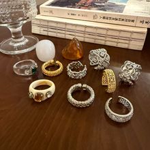 韩系蕾丝直接轻奢小众设计感甜酷气质锆石ins戒指树脂中古指环女