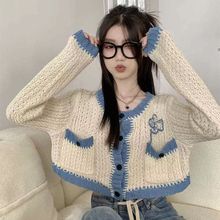 小个子秋季上衣女外搭小开衫薄款2025新款镂空宽松显瘦长袖针织衫