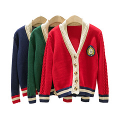 春秋冬兒童粗線開衫毛衣男女學生校服幼兒園園服班服棉線針織外套