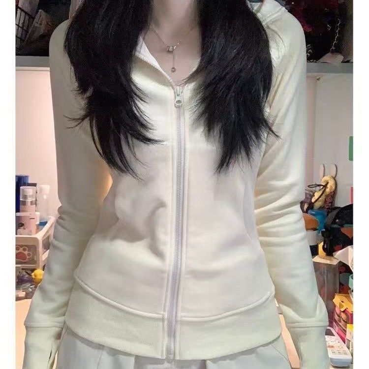 蓝色显白连帽开衫卫衣外套运动春秋季拉链修身显瘦女生修身瑜伽服|undefined