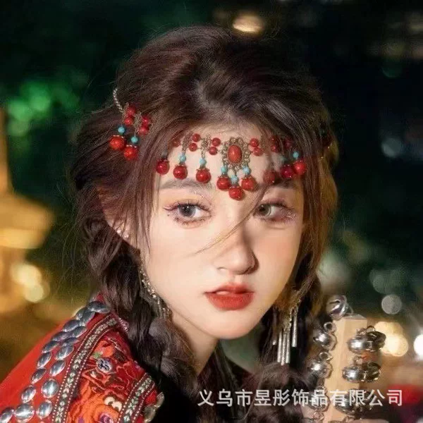 Ethnic Style Exotic Tassel Headwear Women's Vintage Photo-taking Antique Eyebrow Drop Headwear Bohemian Headwear