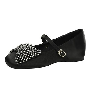 836-H122 French Fashion Silk One line Buckle with Increased Height, Middle Heel, Water Diamond Bow, Square Head Single S